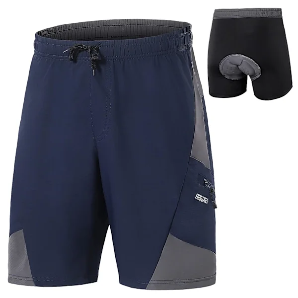 2-i-1 Vadderade Cykelshorts med Fickor Herr Andningsbara Träningsshorts för Träning Cykling
