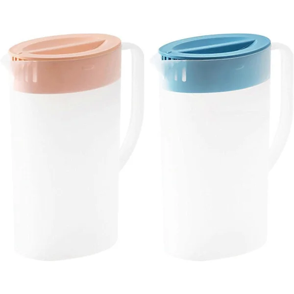 2X Plastkanner med Lokk og Håndtak, Saftkanne for Kjøleskap, Vannkanne for Varme/Kalde Drikker for Lemonade