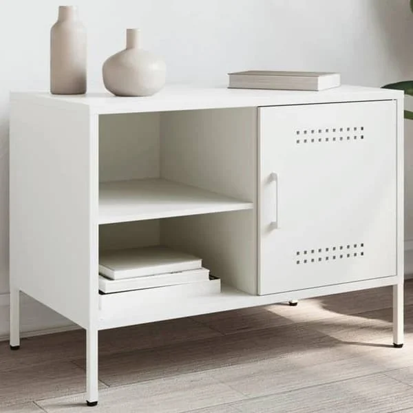 vidaXL TV-möbel vit 68x39x50,5 cm stål, TV-ställ, TV-bänk, multimediemöbel, TV-bänk, hifi-skåp 843004