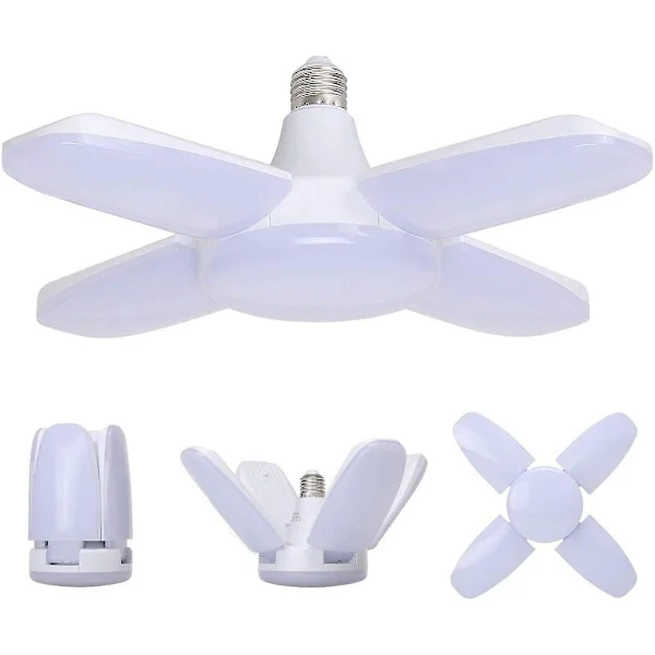 60W LED Garasjelys, E27 6000 Lumen Sikkerhets Taklys, Deformerbart Verkstedlys Med 4 Justerbare Paneler, Super Sterkt Dagslys For Garasje, Lager