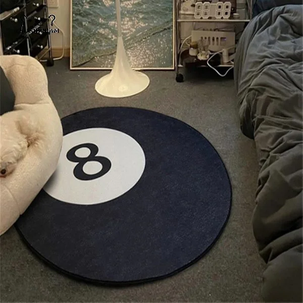 120cm Simulation Billiards 8 Ball Carpet Round Soft Chair Pad Non-slip Bathroom Mat Floor Mat Children's Bedroom Black Carpet Doormat Area Rugs