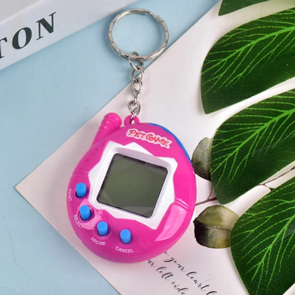 Mini Electronic Pet Keychain - Virtual Pet Game Console for Kids, Fun Handheld Pet Care Toy Grape Purple