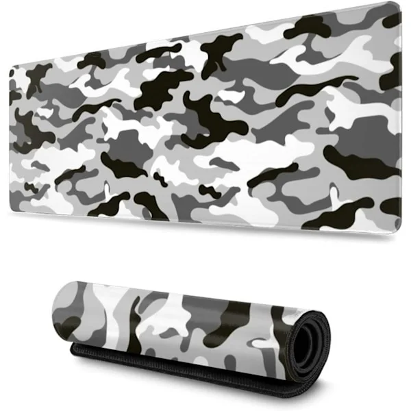 Musta, harmaa ja valkoinen pelikohdematto, suuri, camo-harmaa, pitkä, laajennettu, työpöydän matto, naamiointi, suuri pelikohdematto kotiin