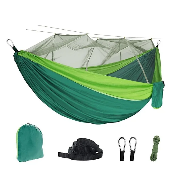 Hengekøye med myggnetting, grønn dobbel camping hengekøye, myggnetting, myggnetting, vanntett, bærbar og lett for fotturer, reiser, utendørs