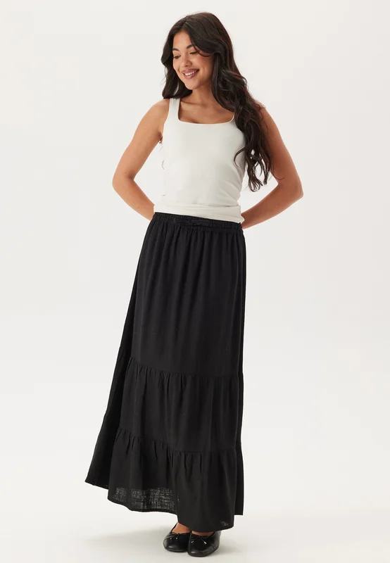 Happy Holly Linen Maxi Skirt Black 32/34
