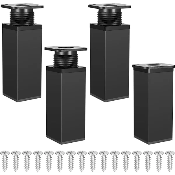 Møbelben af 4 10 cm aluminiumslegering bordben sofaben støtte tilbehør justerbar moderne firkantet til sofaer sofaborde skabe TV sort