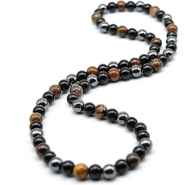 8MM Naturlig Tigerøye Lavastein Perlekjede Choker Ekte Edelsten Angst Strekkkjede For Menn