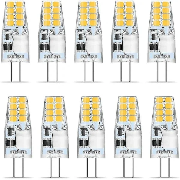 G4 LED Varmhvid, 10 stk G4 LED-pærer 12V, 3W Varmhvid 3000K 16x 2835 SMD Erstatter 35W Halogenpære, Flimmerfri, G4-pære 350 Lumen, 360° Strålevinkel..