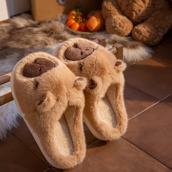 [LD]Par tofflor med Capybara-mönster | Varma innetofflor med halkskydd Kompatibel med män och kvinnor Khaki