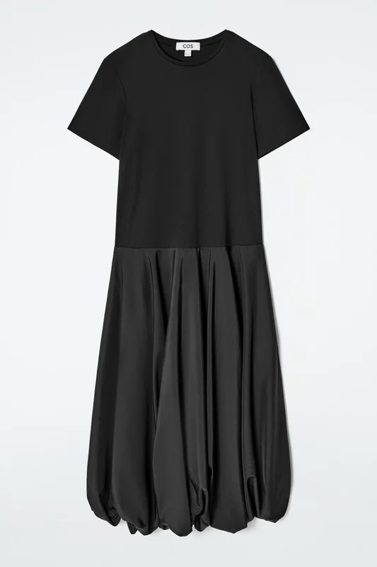 COS Women's Balloon-Hem T-Shirt Dress in Black