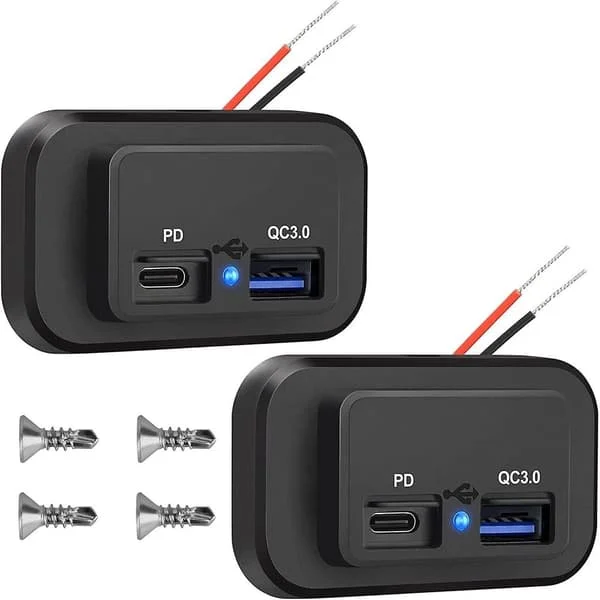 2 st 12v USB-uttag, dubbla snabbladdning 3.0 12v uttag USB-laddare & Pd Type-c (usb C), 12v 24v USB-laddare vattentät strömadapter billaddare