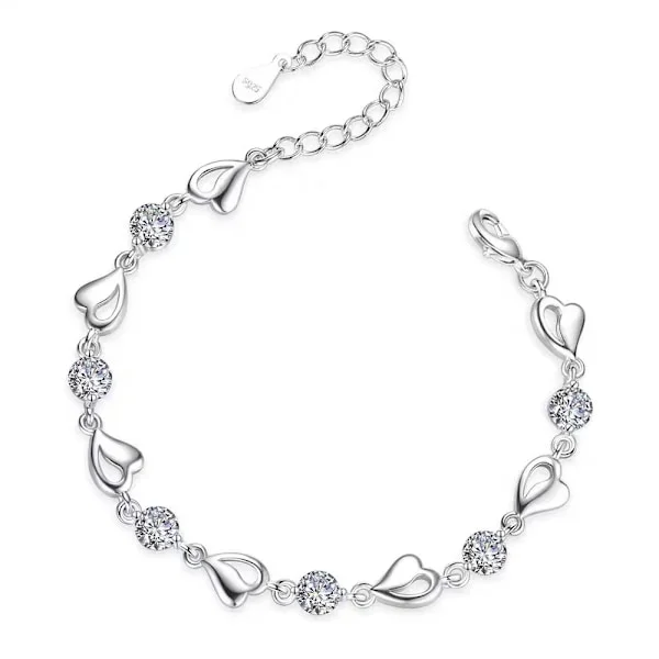 Hjerteformet armbånd i sterlingsølv, prydet med funklende krystaller og diamanter - et justerbart hjerteformet armbånd, der passer til kvinder og 