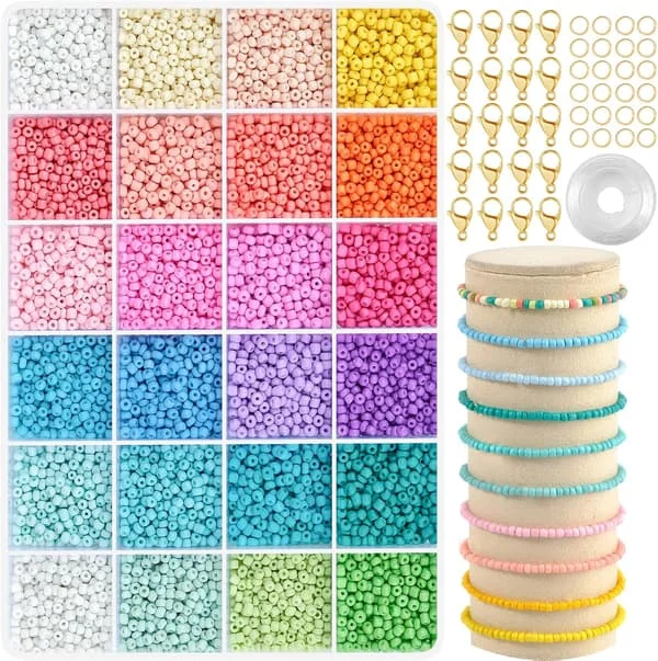 Perler til armbånd, 3 mm, makaronperlesæt, 24 farverige perler til snor, pastel, mini glasperler, lav selv armbånd, til DIY smykker, hol