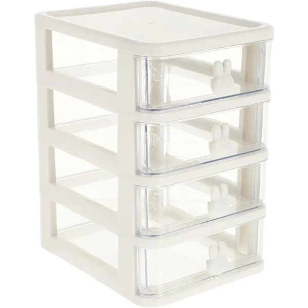 Plastic Storage Box, 21X17cm 4 Layers Multifunctional Desktop Storage Cabinet Storage Container with Drawers Mini Drawer Organizer for Home, Office