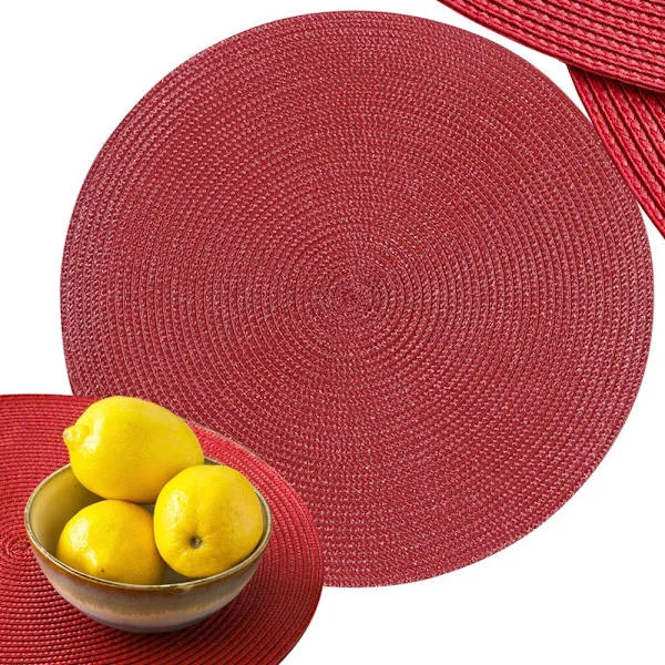 Rund bordstablett i plast 38 cm flätad halksäker röd/burgundy