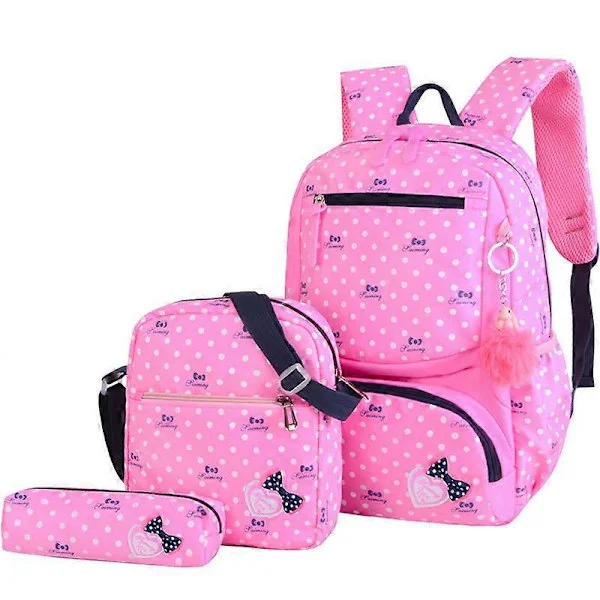 3 Pcs Heart Pattern Backpack Set 3 in 1 Bow Primary School Bag Travel Backpack School Bag Kit Backpack for Students (Pink)