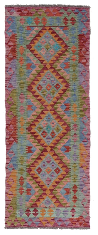 Orientalisk Kelim Afghan Old Style 74X200 Hallmatta Mörkröd/Mörkgrå Ull