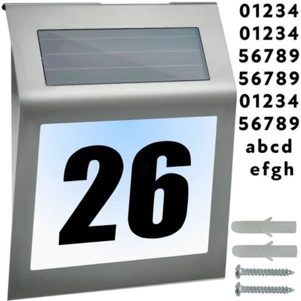 Husnummerskilt med LED - Skilt til Hus / Husnummer - Solcelle