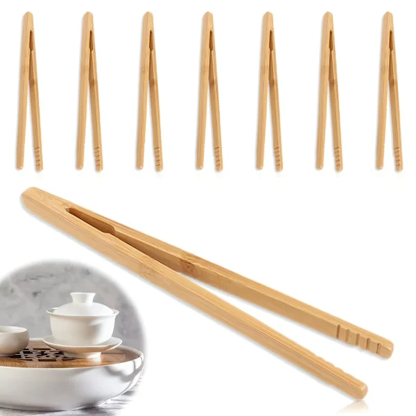HC Pakke med 8 Bambus Pinsett Toast Kjøkken Pinsett 18 cm Små Bambus Pinsett Grillpinsett Tre for Kjøkken, Grillet Kjøtt, Bakverk, Brød