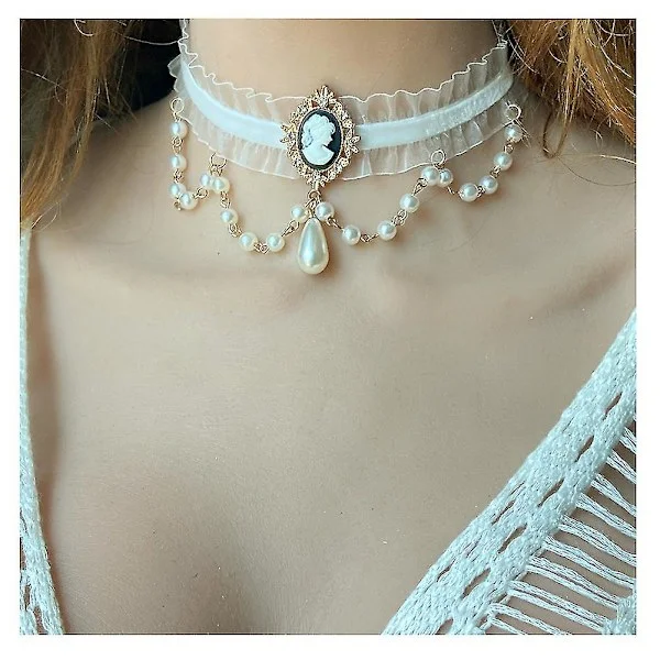 Perle choker halskjede for kvinner Perle anheng halskjede Bånd choker smykker for kvinner og jenter