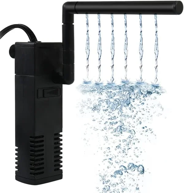 Akvarie innvendig filter, justerbar strømningshastighet akvariefilter med vannpumpe for 20-250L akvarium, stille, 20W
