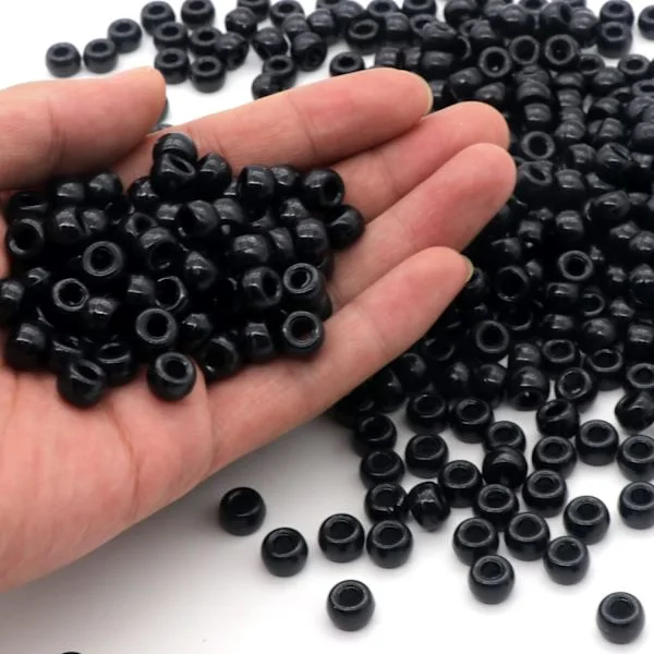 1000 st Pony Beads Armband 9mm Svarta Plast Cylinder Pony Beads