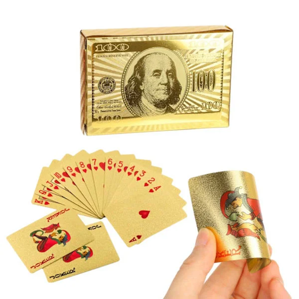 Forgyldte spillekort pokerkort i guld dollars