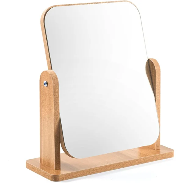 Wooden Dressing Table Mirror, 360° Rotatable Table Mirror, Square Mirror for Dressing Table, Desk, Bathroom, Bedroom