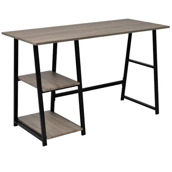 Skrivbord - Exklusivt Hem - Grå och ek - 2 hyllor - MDF + metall