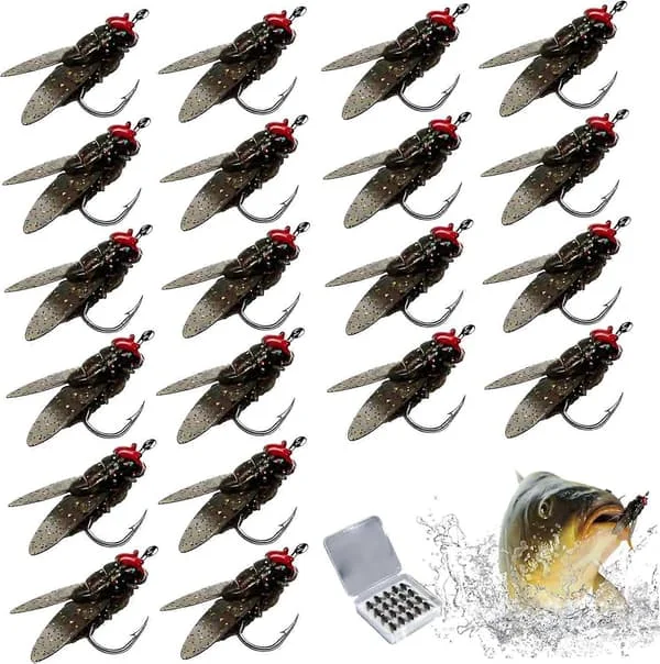 Fiskedrag, 20 st Flugfiske Flugor Fiskedrag Öring Bass Flugfiske Drag Kit Svart