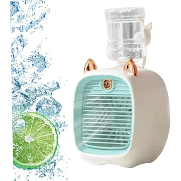3-i-1 Mini Luftkylare Fläkt – Luftkylare med Atomizer och Nattlampa, 3 Hastigheter – Luftfuktare och LED-Lampa – Blå