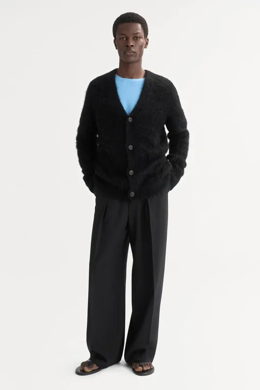 Soft Goat - Men's Alpaca Cardigan - Men cashmere sweater - S - Black