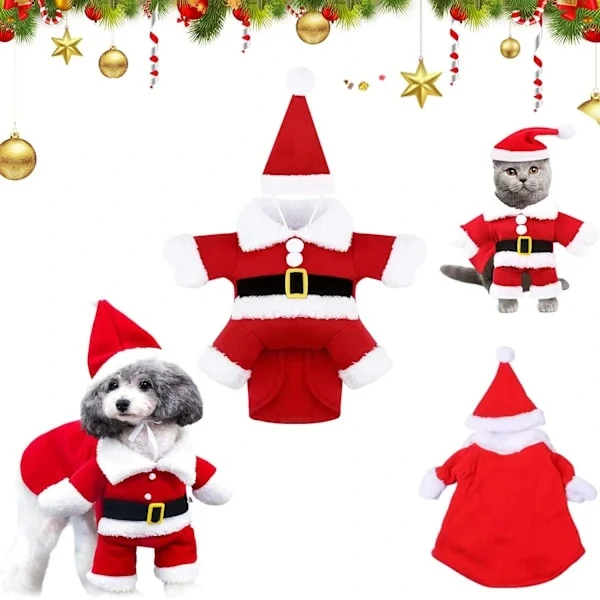 Hundekostymer Jul Kjæledyr Julekostyme Katt Hund Julekostyme med Hatt Julenissen Nyttår Morsom Maskerade Kjæledyr Selskaper Klær Kostymer-L