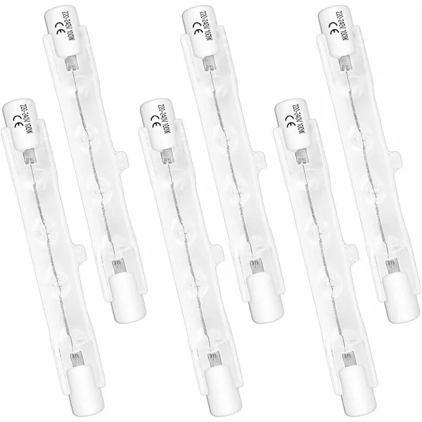 Förpackning med 6 R7S 78mm 100W 230V Halogenlampor, Dimbar Halogenrör, 2700K Varmvitt Ljus, 1500LM Ljusflöde, Linjär Halogenstrålkastare, Ide
