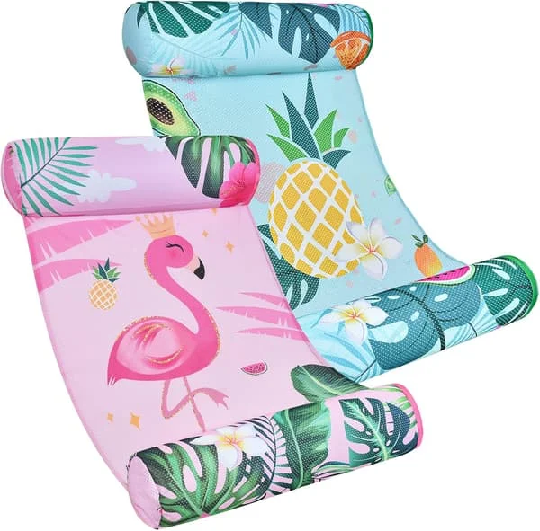 Hängmattor för vuxna - 2 st uppblåsbara hängmattor för simbassänger 4 i 1 Pool Lounger Saddle Drifter Bärbar vattenflotte för resor (Flamingo & Shark)
