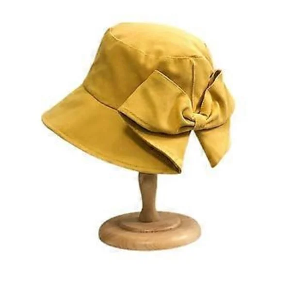 Bow hat dame stor skygge hat tidligt forår fisker hat all-match Hepburn solbeskyttelse hat, gul