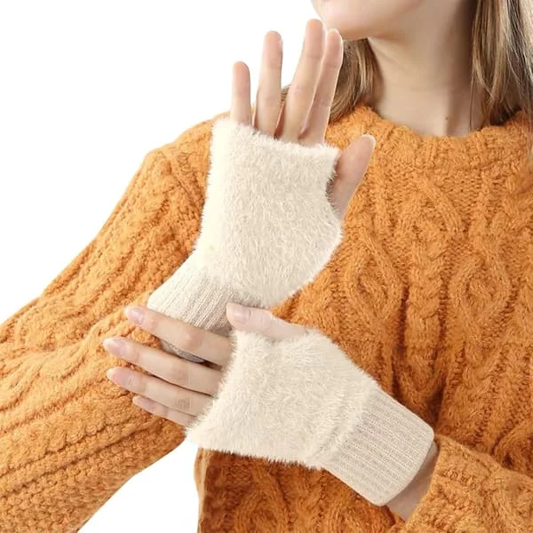 Fingerlösa handskar för kvinnor, Vinter fingerlösa handskar Kvinnor Tumhål Handledsvärmare, Termiska fingerlösa handskar Kvinnor Kashmir fingerlösa 