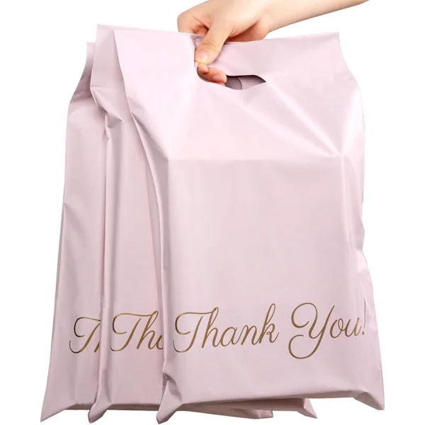 30-pack roséguld polyeten fraktpåsar, 255 x 330 mm, med handtag, tryckt text, vattentäta fraktpåsar