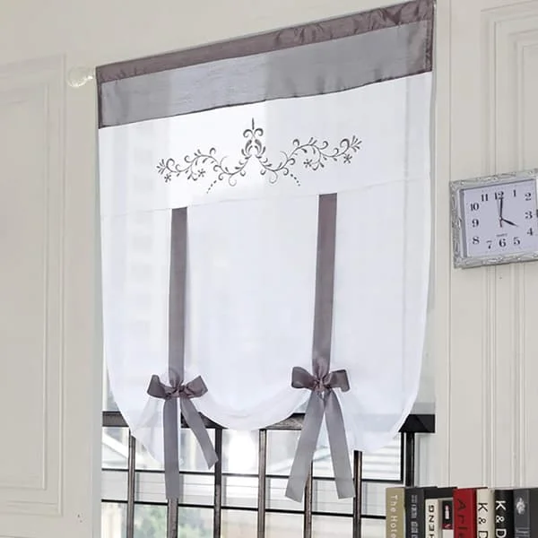 Piece Sheer Curtain, Grey 80x100cm Embroidered Roman Blind, Indoor Sheer Curtains for Bedroom, Kitchen