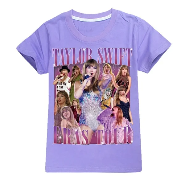 Barn Taylor Swift T-skjorte Trykk Kortærmet T-skjorte Topper Swiftie Fans Konsertgaver Lilla