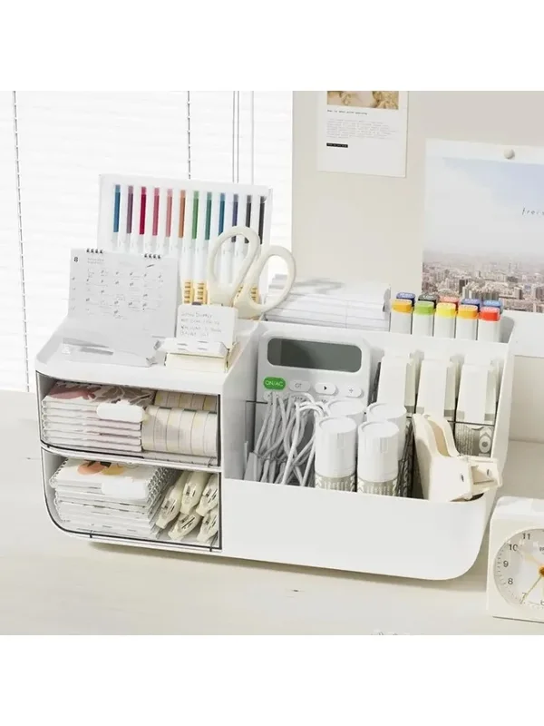AliExpress - Großer Multifunktionaler Schreibtisch-Organizer mit 2 Transparenten Schubladen, Desktop-Bürobedarf-Aufbewahrung Stifthalter für die 
