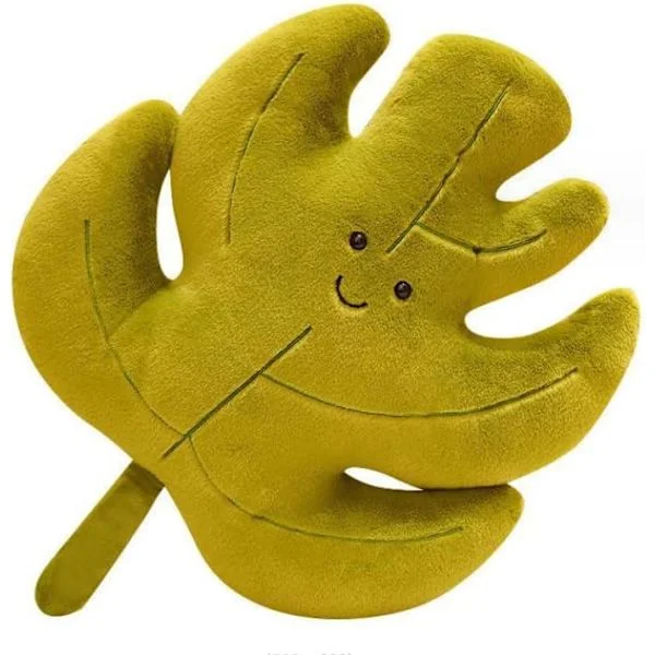 Söpö vihreä lehtipehmolelu, Kawaii-lehtimuotoilu, mukava koristetyyny, perheen sohvasänky