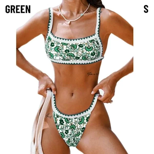 Tryckt Bikini Baddräkt Bikini Set GRÖN M grön