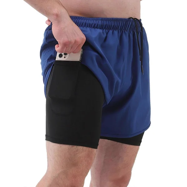 Men's Sports Shorts with Inner Shorts 2-in-1 with Pockets, Quick-Drying Running and Cycling Shorts for Fitness -Sy -Sy Royal Blue Large Royal Blue-FA-