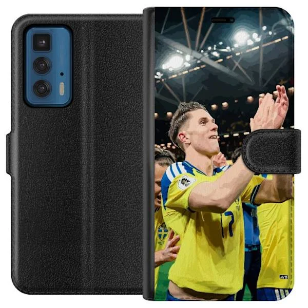 Kompatibelt Plånboksfodral till Motorola Edge 20 Pro Anton Salétros applåderar efter match i svensk landslagströja med stark sportkänsla