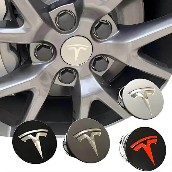 4-pack Tesla Centerkåpor - Fälgemblem 56mm Svart