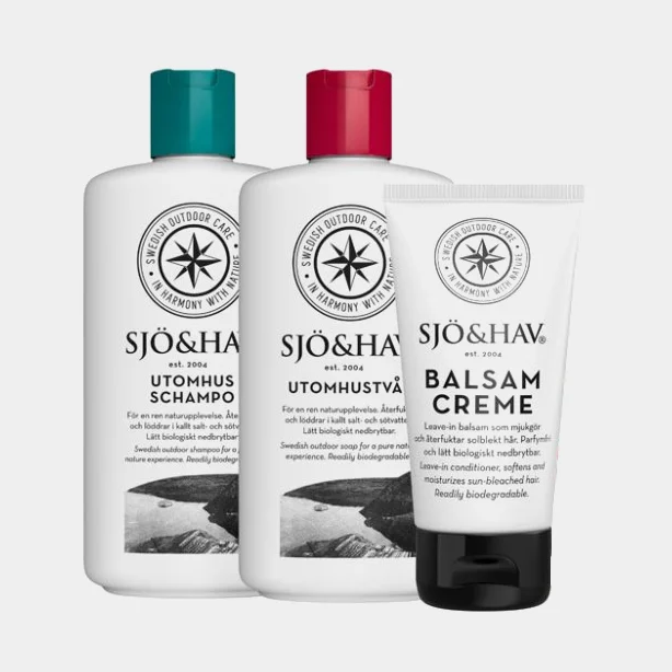 Saltvattenschampo Sjö & Hav Utomhus Schampo, 200 ml + Balsam Sjö & Hav Balsam Creme Leave-In, 50 ml + Saltvattentvål Sjö & Hav Utomhus Tvål, 200 ml