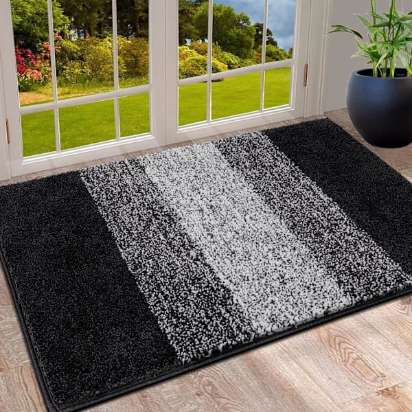 Dørmatte Indendørs, Maskinvaskbar Blød Dørmatte, Snavsopsamler Dørmatte, Superabsorberende Indgangsmåtte (50 X 80 cm, Sort)
