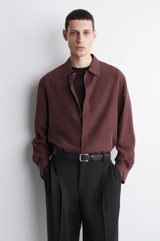 COS Homme Chemise Habillée En Soie in Marron