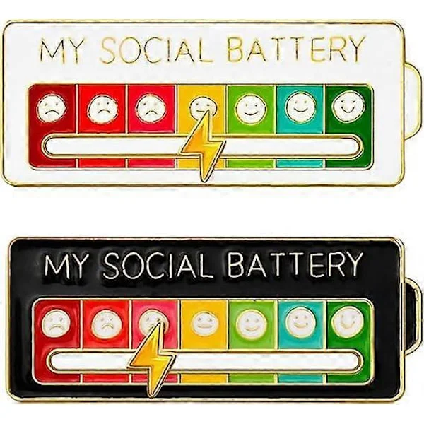 2 st MY SOCIAL BATTERY, Rolig broschnål för 7 dagar, Nål Rolig Social Battery Broschmärke Mood Pin Badge Söt
